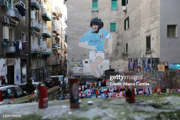 Diego Armando Maradona's giant mural in the Spanish neighborhoods of Naples, the day after the death of the famous and legendary Argentine football...