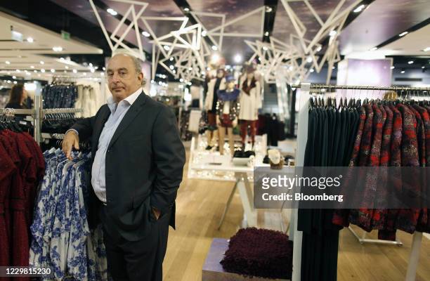Philip Green, the billionaire owner of fashion retailer Arcadia Group Ltd., poses for a photograph following a Bloomberg Television interview inside...