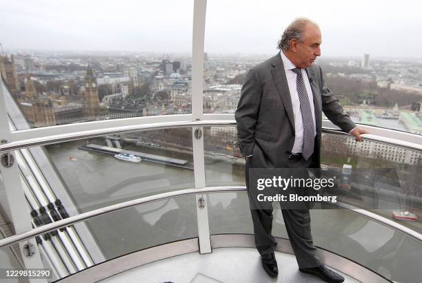 Philip Green, the billionaire owner of Arcadia Group Ltd., pauses during a Bloomberg Television interview on the EDF Energy London Eye, in London,...