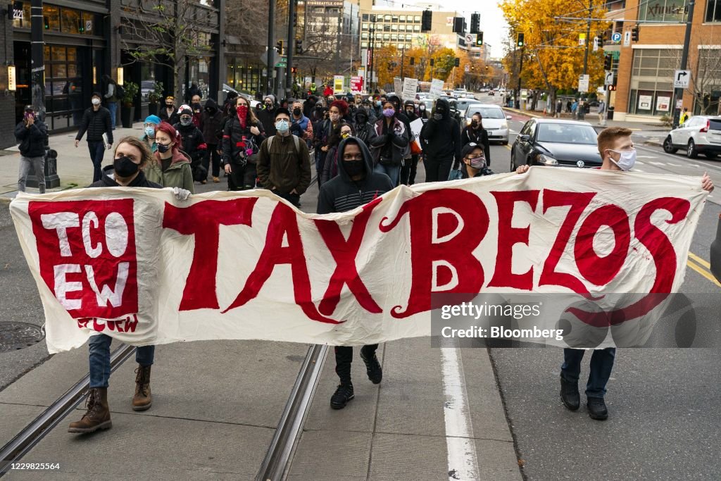Demonstrators Protest Outside Amazon Headquarters