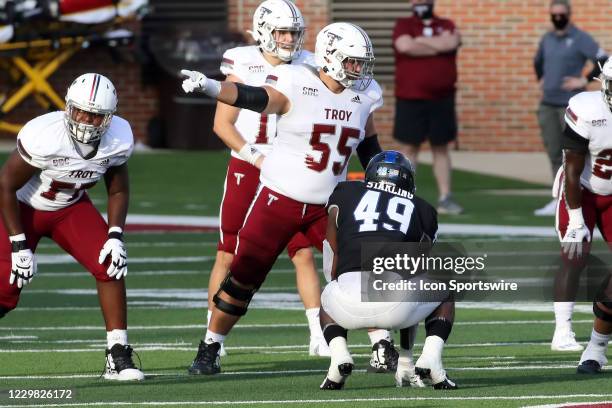 Troy Trojans offensive lineman Jake Andrews during the game between the Troy Trojans and the Middle Tennessee Blue Raiders on November 21, 2020 at...
