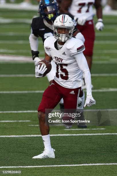 Troy Trojans wide receiver Tez Johnson during the game between the Troy Trojans and the Middle Tennessee Blue Raiders on November 21, 2020 at...