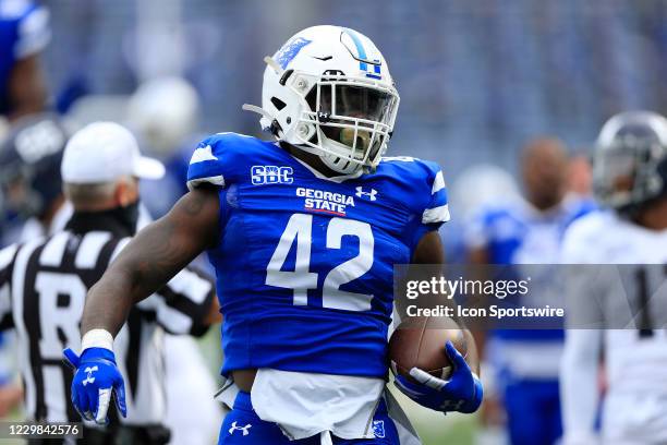 Linebacker Blake Carroll of the Georgia State Panthers during the college football game between the Georgia State Panthers and the Georgia Southern...