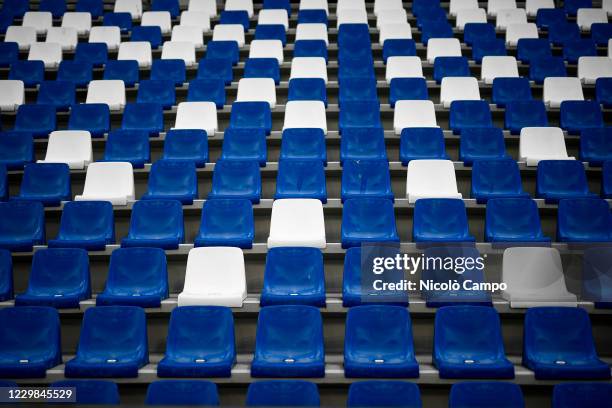 Empty seats are seen prior to the Serie A football match between US Sassuolo and FC Internazionale. Football stadiums around Europe remain empty due...