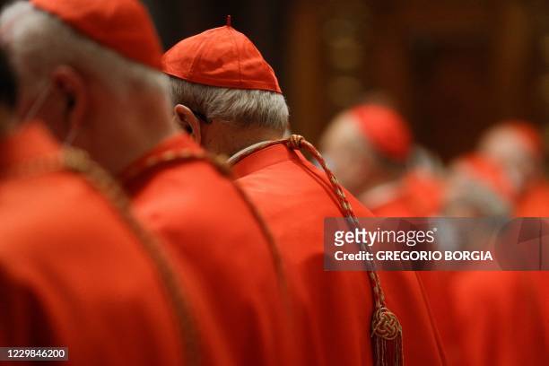 Cardinals attend a Pope's Mass with new cardinals on November 29, 2020 at St. Peter's basilica in The Vatican. - Pope Francis created 13 new...