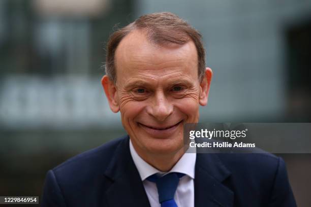 Andrew Marr leaves BBC Television Centre after hosting BBC One's The Andrew Marr Show on November 29, 2020 in London, England.