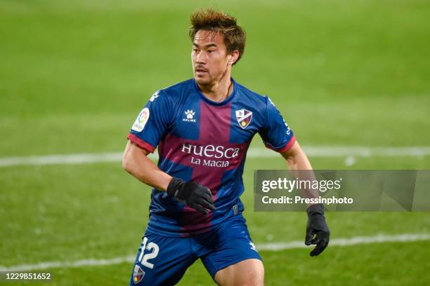 Shinji Okazaki of SD Huesca during the La Liga match between SD Huesca and Sevilla FC played at El Alcoraz Stadium on November 28, 2020 in Huesca,...