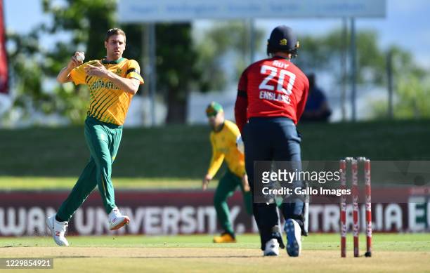 Anrich Nortje of South Africa during the 2nd KFC T20 International match between South Africa and England at Eurolux Boland Park on November 29, 2020...