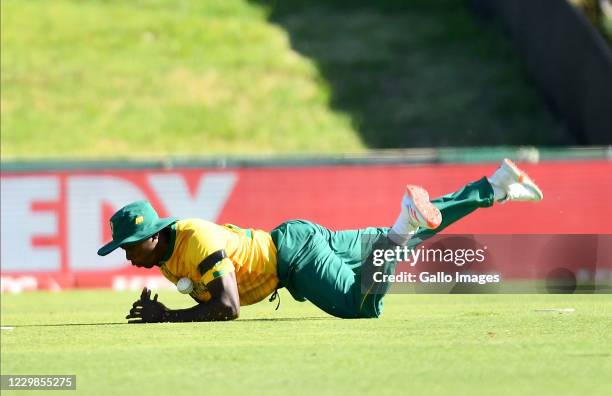 Kagiso Rabada of South Africa drops a catch during the 2nd KFC T20 International match between South Africa and England at Eurolux Boland Park on...