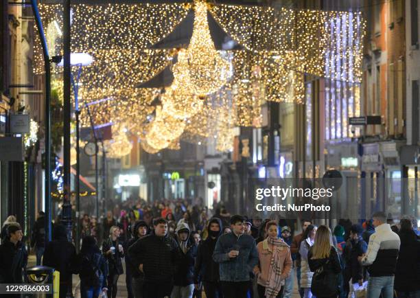 View of a crowd on Christmas decorated Grafton Street in Dublin, on day 40 of the nationwide Level 5 lockdown. On Sunday, November 29 in Dublin,...