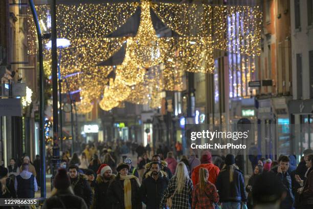 View of a crowd on Christmas decorated Grafton Street in Dublin, on day 40 of the nationwide Level 5 lockdown. On Sunday, November 29 in Dublin,...