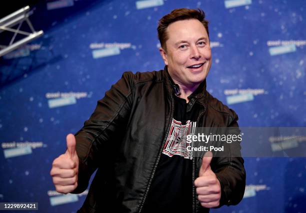 SpaceX owner and Tesla CEO Elon Musk arrives on the red carpet for the Axel Springer Award 2020 on December 01, 2020 in Berlin, Germany.