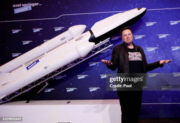 SpaceX owner and Tesla CEO Elon Musk arrives on the red carpet for the Axel Springer Award 2020 on December 01, 2020 in Berlin, Germany.