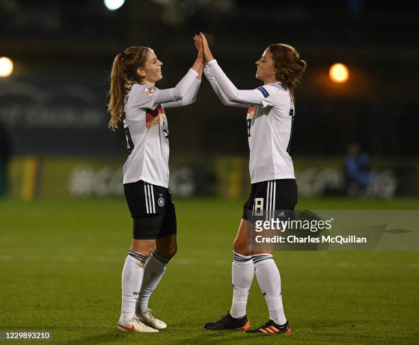 Tabea Wabmuth of Germany celebrates with Melanie Leupolz after scoring during the international UEFA U21 Womens Championship Group I game between...