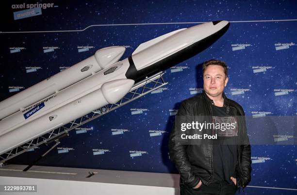 SpaceX owner and Tesla CEO Elon Musk poses on the red carpet of the Axel Springer Award 2020 on December 01, 2020 in Berlin, Germany.