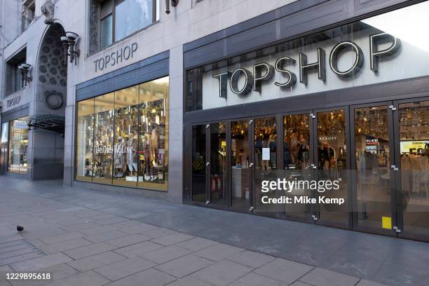 Topshop flagship store on Oxford Street the famous shopping district as it is announced that Arcadia, it's parent company is to go into...