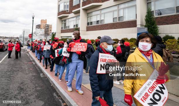 Nurses of Montefiore New Rochelle Hospital on 2 days strike after contract negotiations ended with no agreement. Strike is over better pay, staffing,...