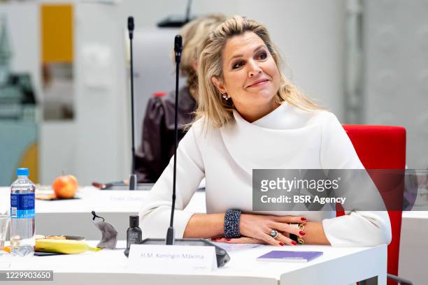 Queen Maxima of The Netherlands attends the NLGroeit event for entrepreneurs on December 2, 2020 in Gouda, Netherlands.