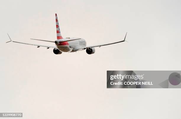 An American Airlines Boeing 737 MAX airplane takes off on a test flight from Dallas-Fort Worth International Airport in Dallas, Texas, on December 2,...