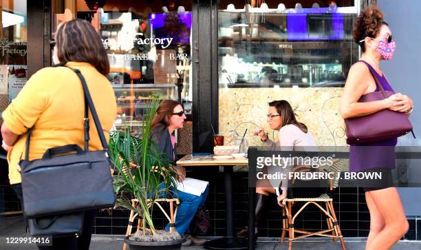 People dine outdoors in Pasadena, California, the only city in Los Angeles County still allowing that service on December 2, 2020 - Another round of...