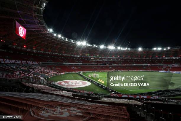 General view of the empty Beira Rio stadium in Porto Alegre, Brazil, taken before the start of the closed-door Copa Libertadores football match...