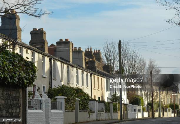 Line of typical houses in Ranelagh, area of Dublin. On Wednesday, December 2 in Dublin, Ireland.