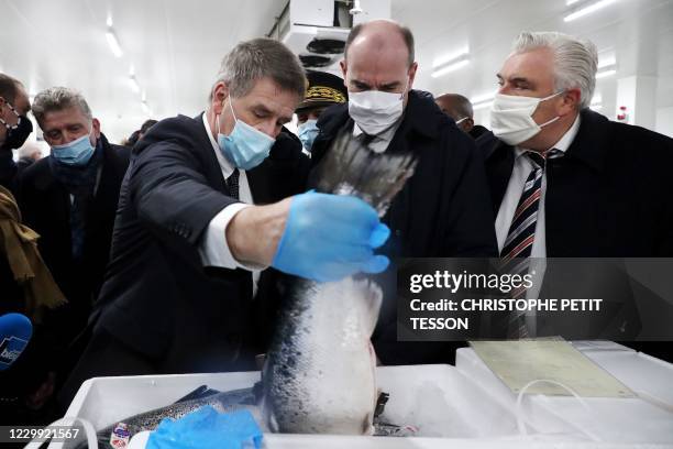 French Prime Minister Jean Castex , flanked by the Mayor of Boulogne sur Mer, Frederic Cuvillier meets with different representatives of the fishing...