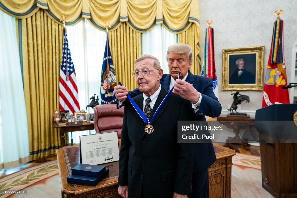 President Trump Awards Presidential Medal Of Freedom To Coach Lou Holtz