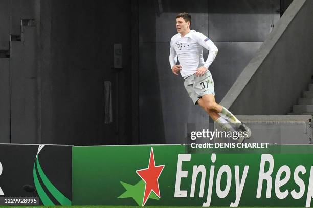 Prague's defender Ladislav Krejci celebrates after scoring a goal during the UEFA Europa League Group H football match between Lille LOSC and Sparta...