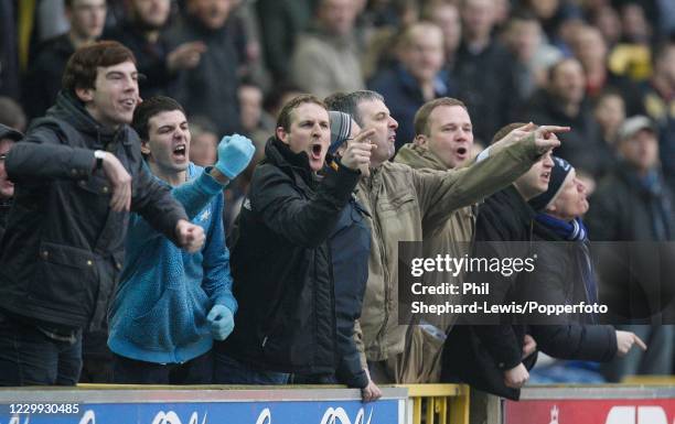 Millwall fans shouting abuse at the referee's assistant during the Npower Championship match between Millwall and Middlesbrough at The New Den on...