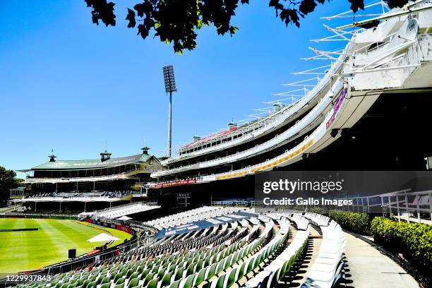 View of the Newlands stadium after the first ODI between South Africa and England was postponed due to a positive coronavirus test in the South...