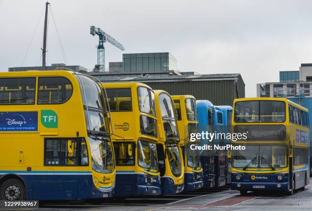 Buses at Ringsend Dublin Bus depot, in Dublin. On Thursday, December 3 in Dublin, Ireland.