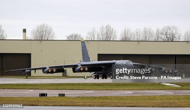 Bomber at RAF Fairford in Gloucestershire after the plane made an emergency landing at the base due to engine issues.
