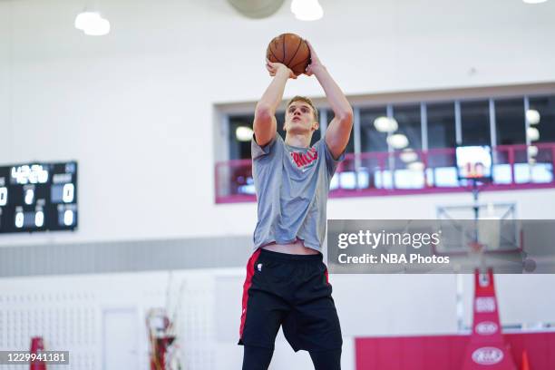 Lauri Markkanen of the Chicago Bulls shoots the ball during training camp on December 1, 2020 at the Advocate Center in Chicago, Illinois. NOTE TO...