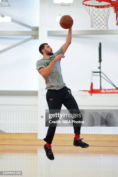 Zach LaVine of the Chicago Bulls drives to the basket during training camp on December 1, 2020 at the Advocate Center in Chicago, Illinois. NOTE TO...