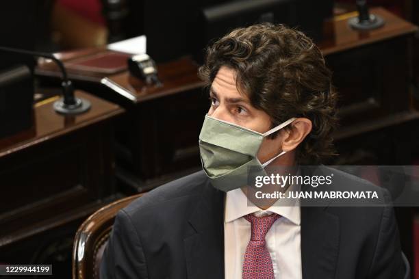 Opposition senator Martin Lousteau attends a virtual session of the senate at the Congress in Buenos Aires on December 4, 2020. - The Argentine...