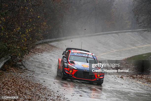 Ott Tanak of Estonia and Martin Jarveoja of Estonia compete with their Hyundai Shell Mobis WRT Hyundai i20 Coupe WRC during Day One of the FIA World...