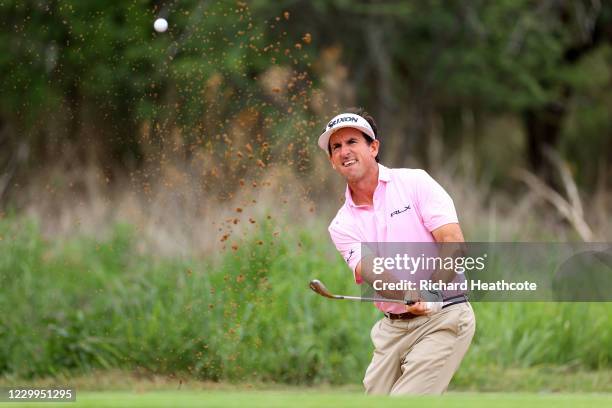 Gonzalo Fernandez-Castano of Spain hits a bunker shot on the 5th hole during the third round of the South African Open at Gary Player CC on December...