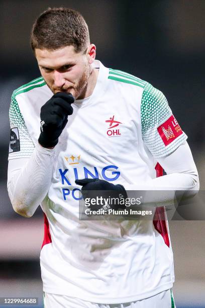 Thomas Henry of OH Leuven celebrates after scoring the 2-0 goal during the Jupiler Pro League match between OH Leuven and Cercle Brugge at the King...