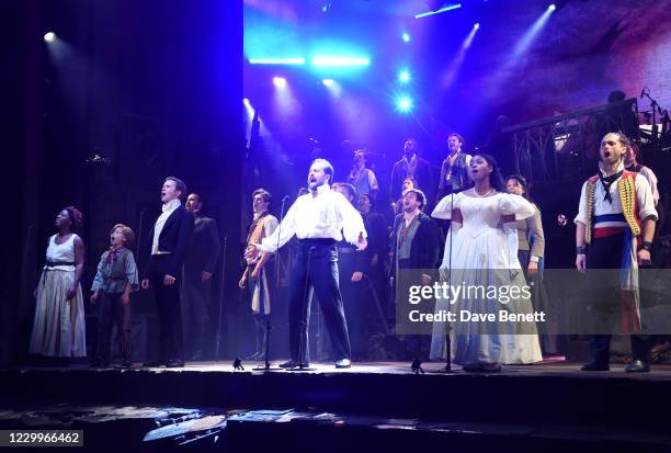 Shan Ako, Rob Houchen, Alfie Boe, Amara Okereke and Bradley Jaden bow at the curtain call during the return of "Les Miserables: The Staged Concert"...
