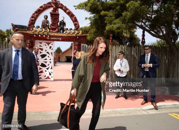 Prime Minister Jacinda Ardern departs Nga Hau E Wha National Marae after speaking to media on December 6, 2020 in Christchurch, New Zealand. The...