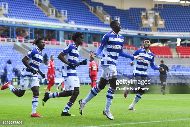 Lucas Joao of Reading celebrates after scoring a goal to make it 1-0 during the Sky Bet Championship match between Reading and Nottingham Forest at...