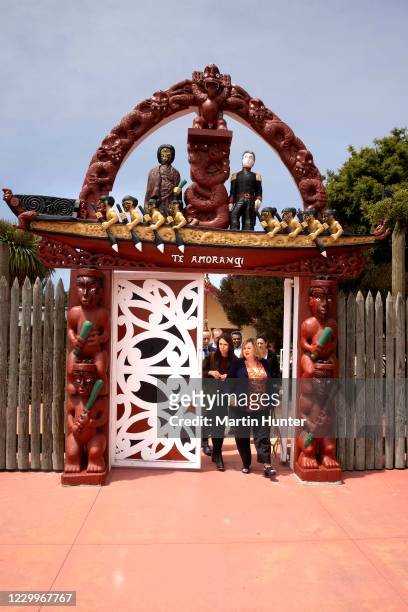 Prime Minister Jacinda Ardern and Minister Megan Woods leave Nga Hau E Wha National Marae on December 6, 2020 in Christchurch, New Zealand. The Royal...