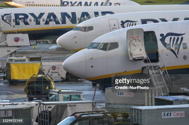 Ryanair planes seen grounded at Dublin Airport, during the coronavirus lockdown level 3. The pandemic has had a 'devastating' impact on the operator...