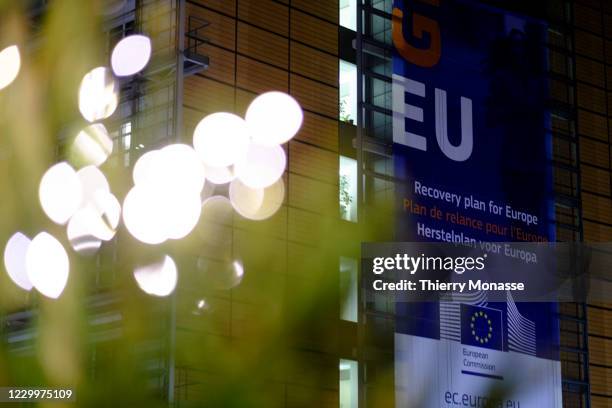 Christmas decorations are seen in front of the Berlaymont, the EU Commission headquarter on December 5, 2020 in Brussels, Belgium. The Berlaymont...