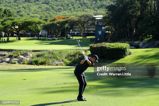 Christiaan Bezuidenhout of South Africa hits his third shot on the 18th hole during the final round of the South African Open at Gary Player CC on...