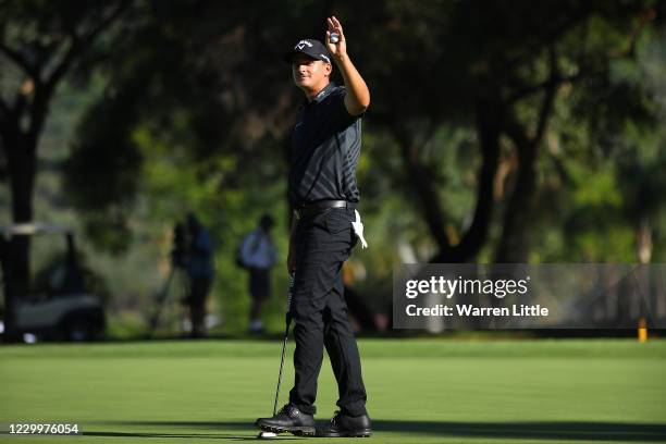 Christiaan Bezuidenhout of South Africa celebrates victory on the 18th green during the final round of the South African Open at Gary Player CC on...