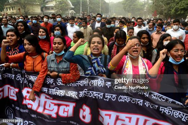 Bangladesh chhatra league, the student wings of the ruling party Awami League, hold a protest rally at Dhaka University Campus in Dhaka, Bangladesh,...