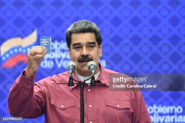 Venezuela's President Nicolas Maduro gives a speech after he voted at Ecological School Simon Rodriguez on December 6, 2020 in Caracas, Venezuela....