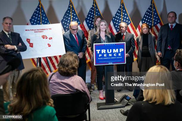 Jenna Ellis, a legal advisor to President Donald Trump, speaks during a news conference with Rudy Giuliani, lawyer for U.S. President Donald Trump,...